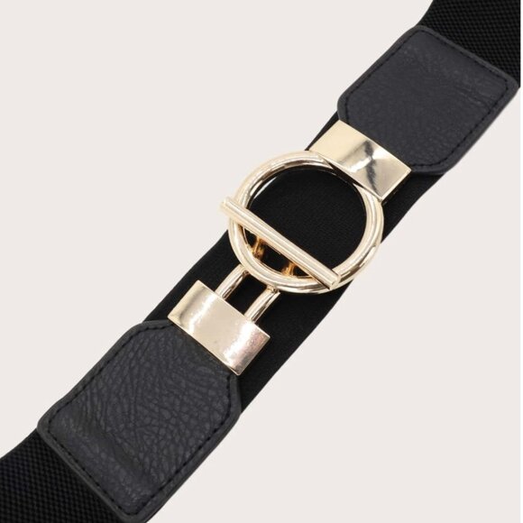 Black Ring Metal Buckle Elastic Belt - Picture 3 of 5